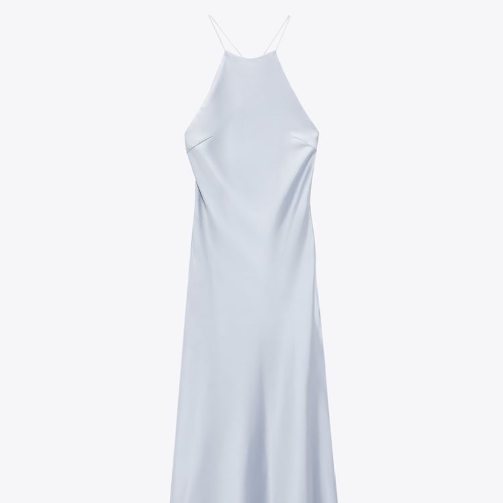 Zara blue satin halter dress